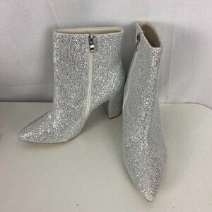 Sparkly Sliver Side Zip Ankle Pointed Toe Disco‎ Boots  Women's Sz 9.